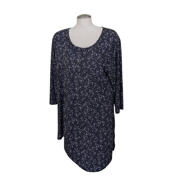 DKR Tunic Top Shirt Womens Plus 2X Stretchy Slinky Travel Flowy Black Polka Dot - Picture 1 of 6